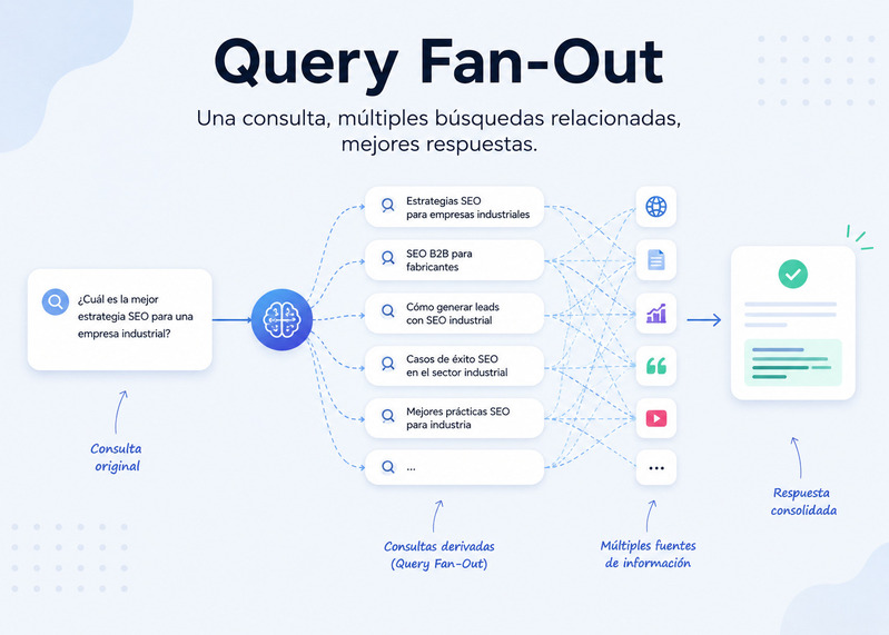 Diagrama ilustrativo de cómo funciona Query fan-out. Wiki Idento